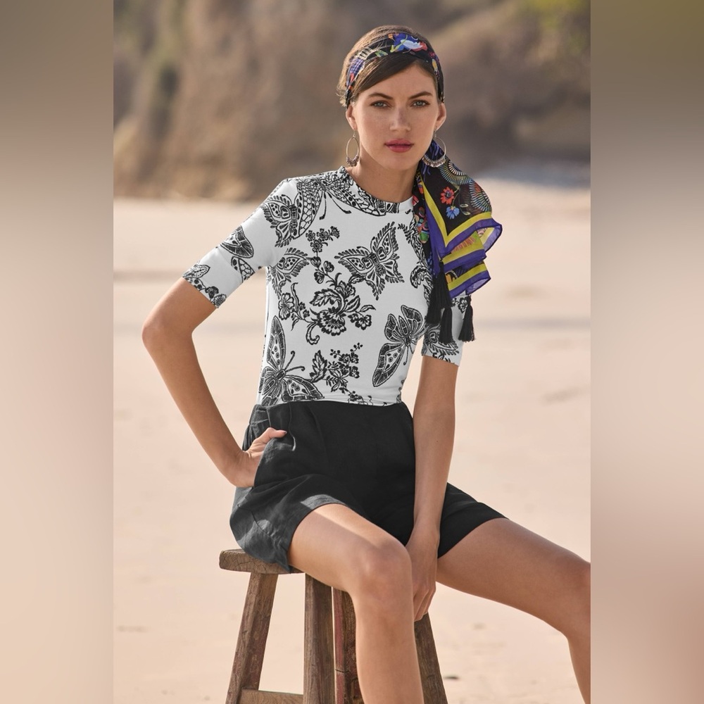 NWT JOHNNY WAS THE JANIE FAVORITE FITTED ELBOW SLEEVE TEE